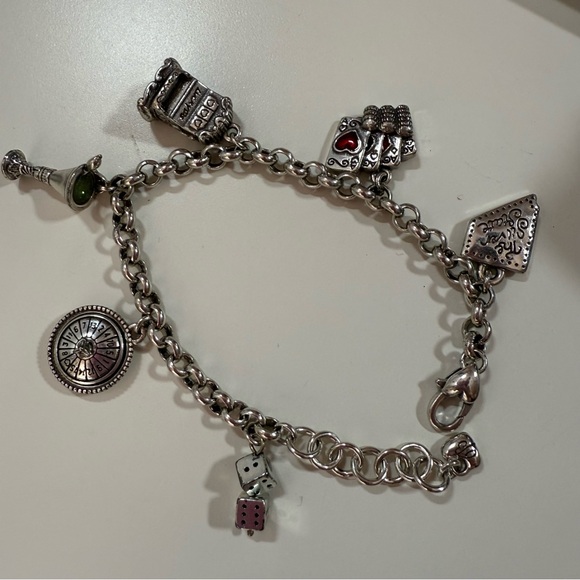 Brighton Silver vintage Vegas Charm Bracelet Cards Martinis - Picture 13 of 17